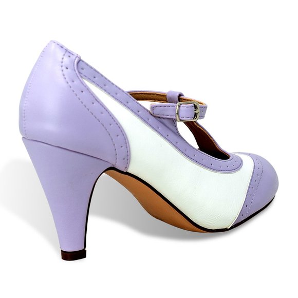 Chase & Chloe Mary Jane Oxford Pumps - Retro Round Toe Shoe with Ankle Strap - Picture 3 of 4